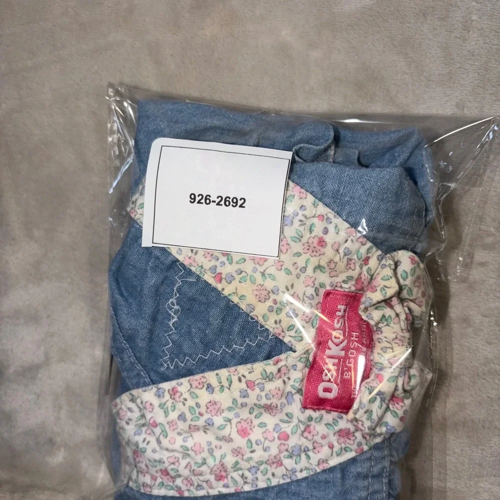 OshKosh Bgosh Vintage Denim Floral Bow Vestbak Romper Blue 12M